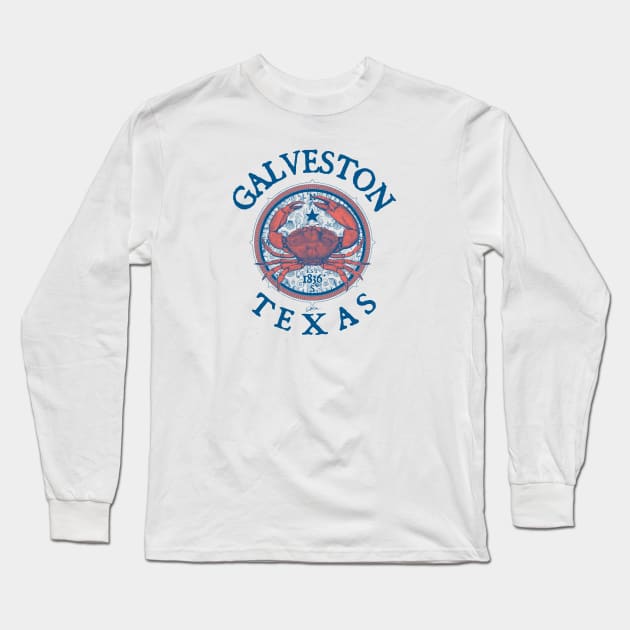 Galveston, Texas, with Stone Crab on Windrose Long Sleeve T-Shirt by jcombs